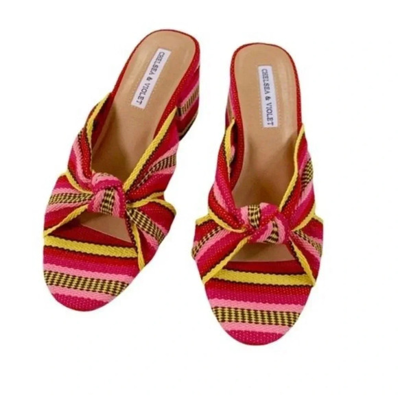 Chelsea & Violet Sandals Gia Knot Stripe Fabric Mules Size 5.5 NWT - Picture 7 of 13